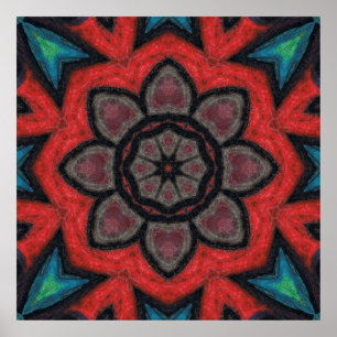 Póster Mandalala de Flor de Caleidoscopio Rojo y Negro en