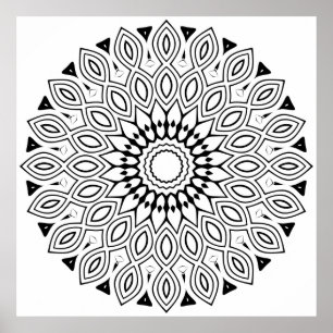 Póster Mandalas de Borde de Hoja en Bucle con Simetría Fl