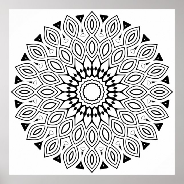 Póster Mandalas de Borde de Hoja en Bucle con Simetría Fl (Frente)