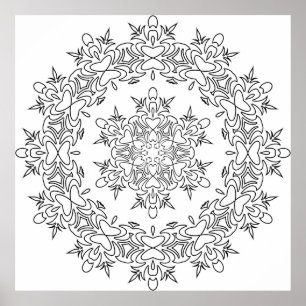 Póster Mandalas de Corazón de Mariposa con Floreos Fluyen