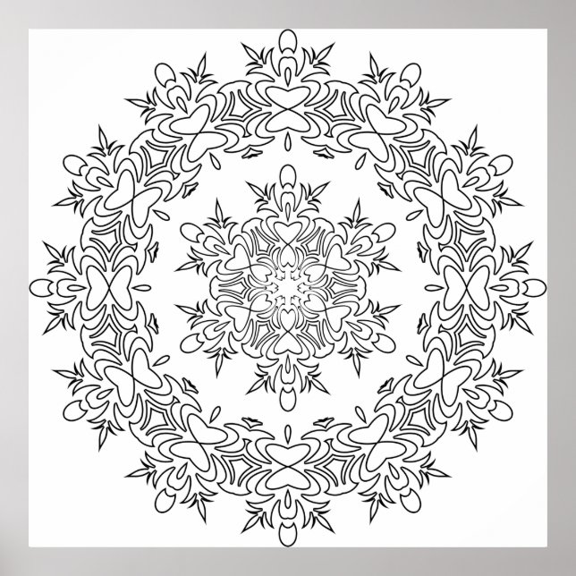 Póster Mandalas de Corazón de Mariposa con Floreos Fluyen (Frente)