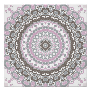 Póster Mandalas de Gris Suave y Rosa Beige