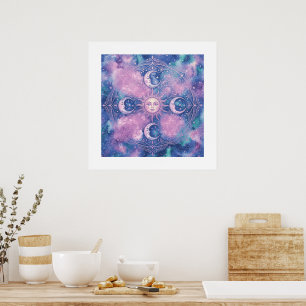 Póster Mandalas del Sol y la Luna Celestiales Galaxia Neb