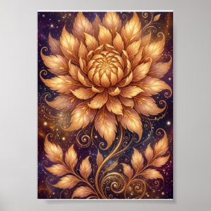 Póster Mandalas Florales Artísticos de Flor de Loto Dorad