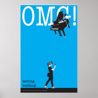 Póster mandando mensajes de texto. caminando.