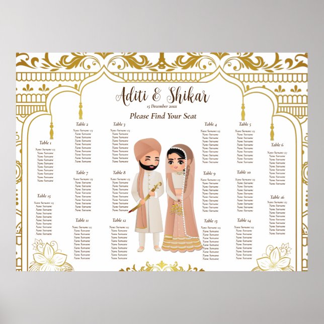 Póster Mandap dorado boda indio gráfico máximo 16 (Frente)