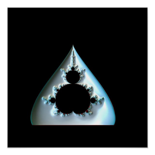 Póster Mandelbrot Plateado Sobre Fondo Rojo (Anverso)