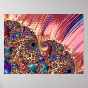 Póster Mandelbrot Set Fractal Digital Art Pink & Gold
