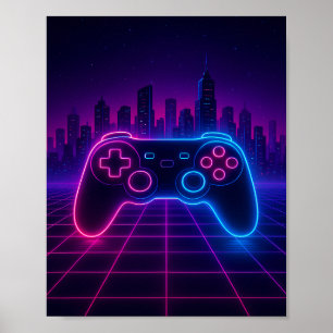 Póster Mando de juego retro de neón — Synthwave