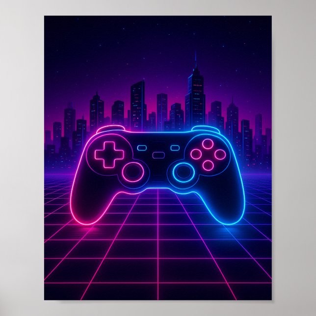 Póster Mando de juego retro de neón — Synthwave (Frente)