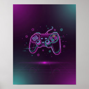 Póster Mando de juego Vaporwave Neon Rosa Púrpura Verde a