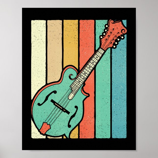 Póster Mandolin Player Funky Retro Bluegrass Mandolin Mus (Frente)