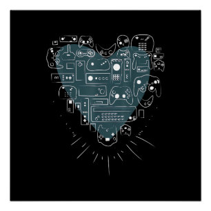 Póster Mandos de videojuegos del corazón de juegos retro