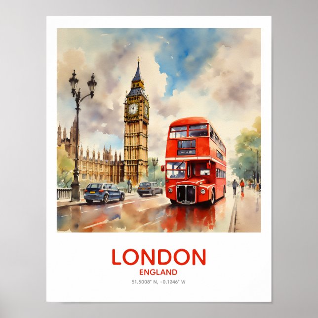 Póster Manejo a doble decker por Big Ben - Londres, Ingla (Frente)