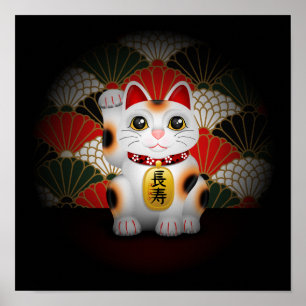 Póster Maneki de cerámica blanco Neko