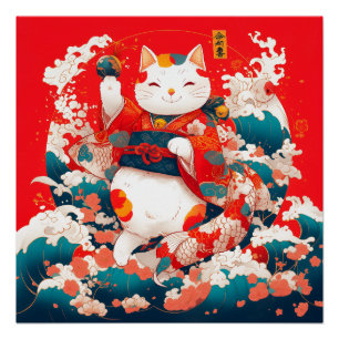 Póster Maneki-Neko, un gato suertudo japonés