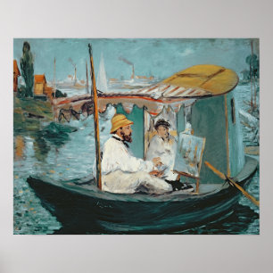 Póster Manet el   Monet en su estudio flotante, 1874
