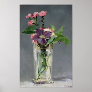 Póster Manet   Rosa y clematis en una vasija de cristal,