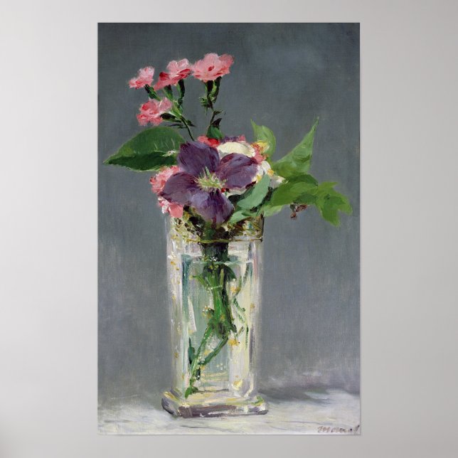 Póster Manet | Rosa y clematis en una vasija de cristal,  (Frente)