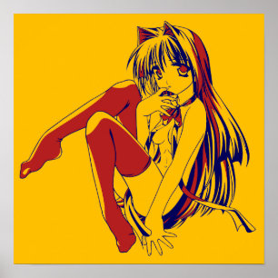 Póster Manga Americano Neko Gatita Kawaii Anime