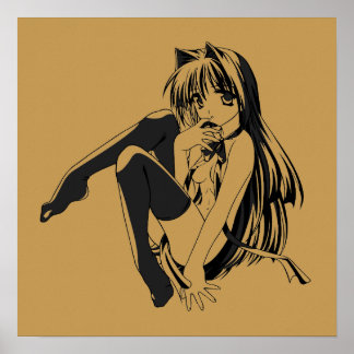 Póster Manga, Gato Chica Gato Furry Kawaii Loli