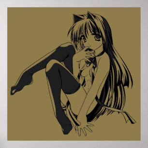 Póster Manga, Neko Catgirl Furry Kawaii Loli