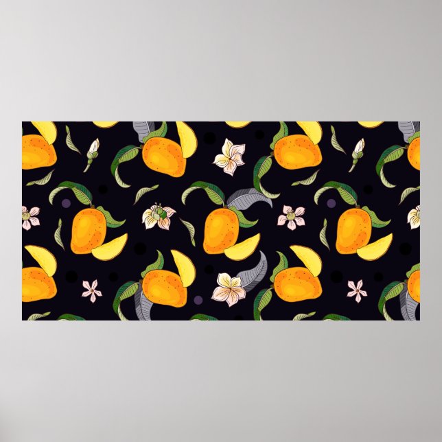 Póster Mango. Patrón sin foco con trópico amarillo y rojo (Frente)