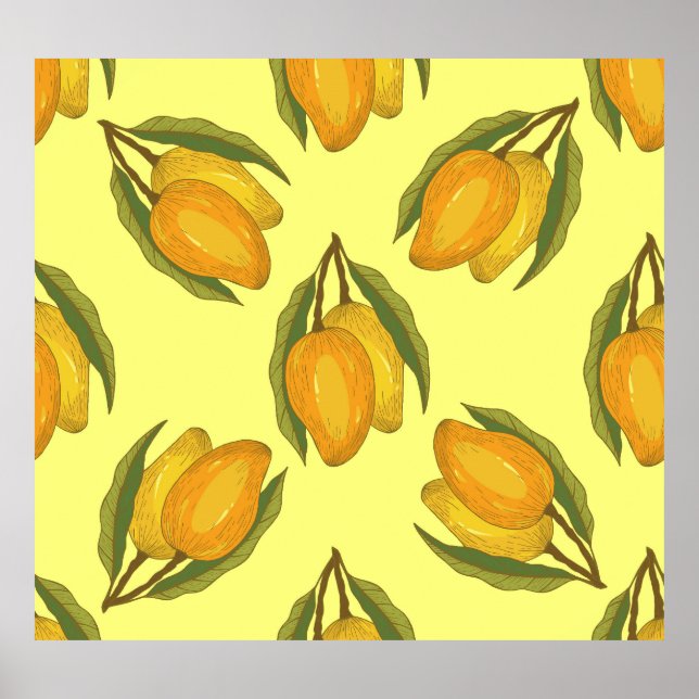 Póster Mango Vintage: Patrón Tropical Dibujado A Mano. (Frente)