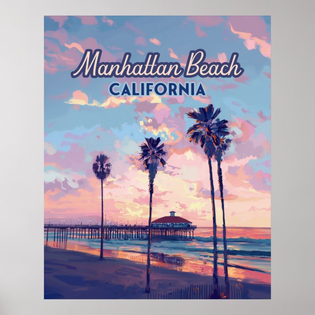 Póster Manhattan Beach California Los Angeles Retro (Frente)
