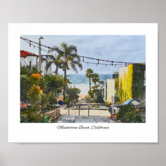 Póster Manhattan Beach, California Watercolor Print