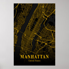 Póster Manhattan City Map Gold NYC Urban Street Map USA