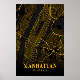 Póster Manhattan City Map Gold NYC Urban Street Map USA