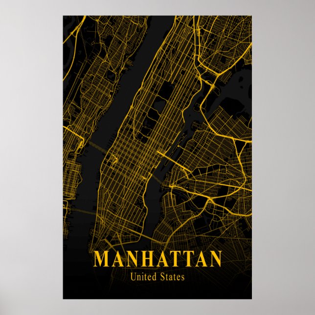 Póster Manhattan City Map Gold NYC Urban Street Map USA (Frente)