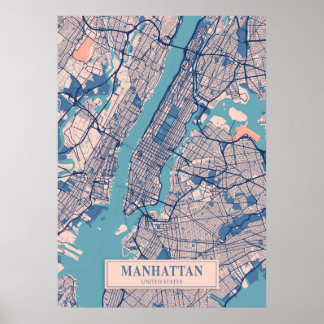 Póster Manhattan - Mapa de la ciudad de Breezy en Estados