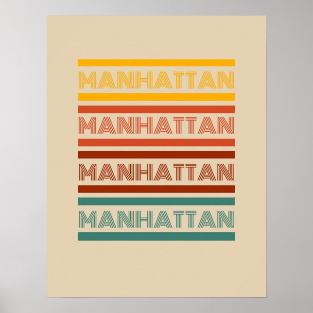 Póster Manhattan New York, Retro Design (Frente)