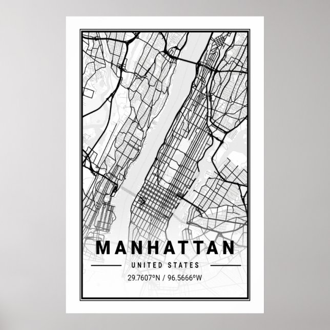 Póster Manhattan New York USA Cities Travel City Map (Frente)
