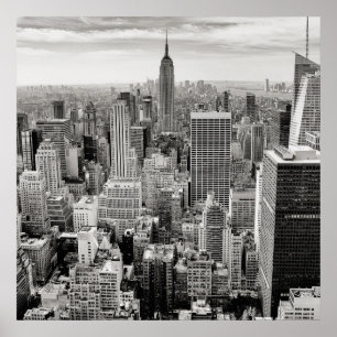 Póster Manhattan, Nueva York (panorama en blanco y negro)