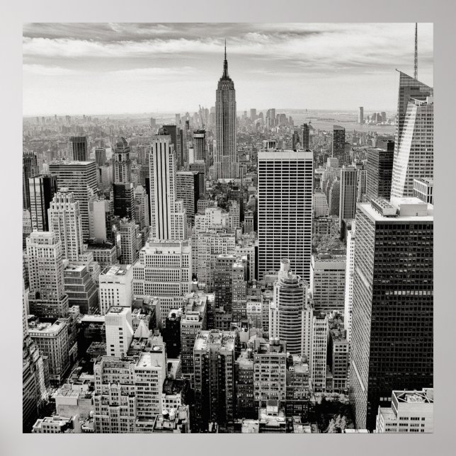 Póster Manhattan, Nueva York (panorama en blanco y negro) (Frente)