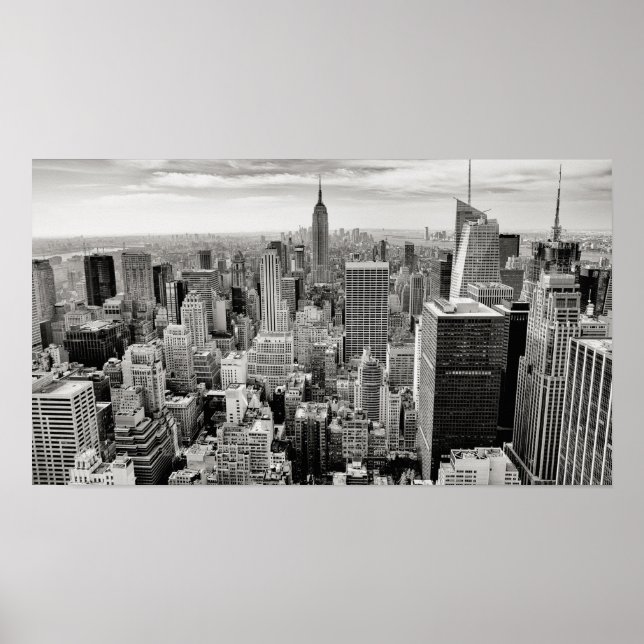 Póster Manhattan, Nueva York (panorama en blanco y negro) (Frente)
