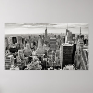 Póster Manhattan, Nueva York (panorama negro y blanco)