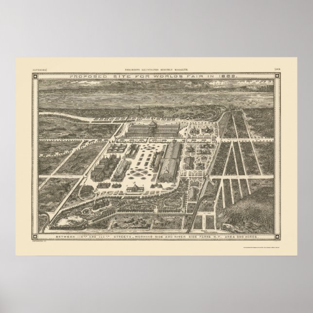 Póster Manhattan, NY Panoramic Map - 1883 (Frente)