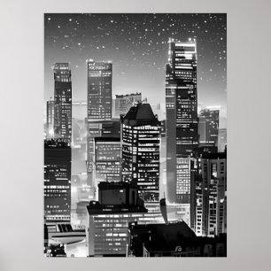 Póster Manhattan Under the Stars in Black and White