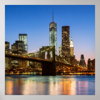 Póster Manhattan y el puente de Brooklyn al atardecer