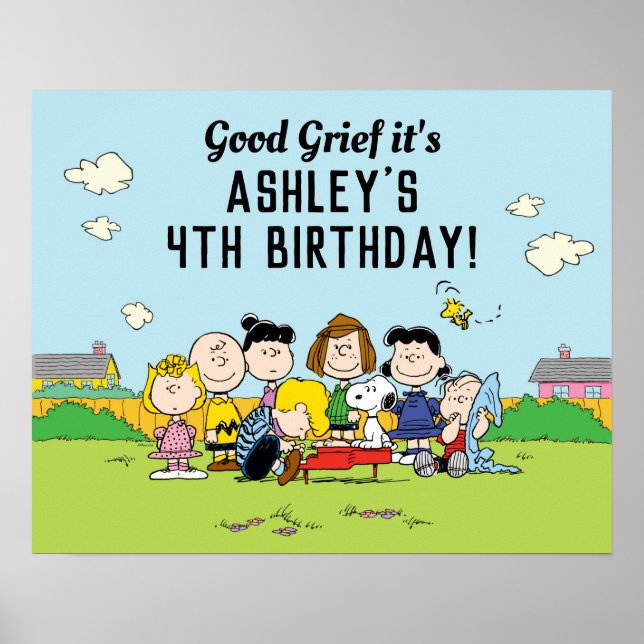 Póster Maní | Cumpleaños de Charlie Brown y Gang (Frente)