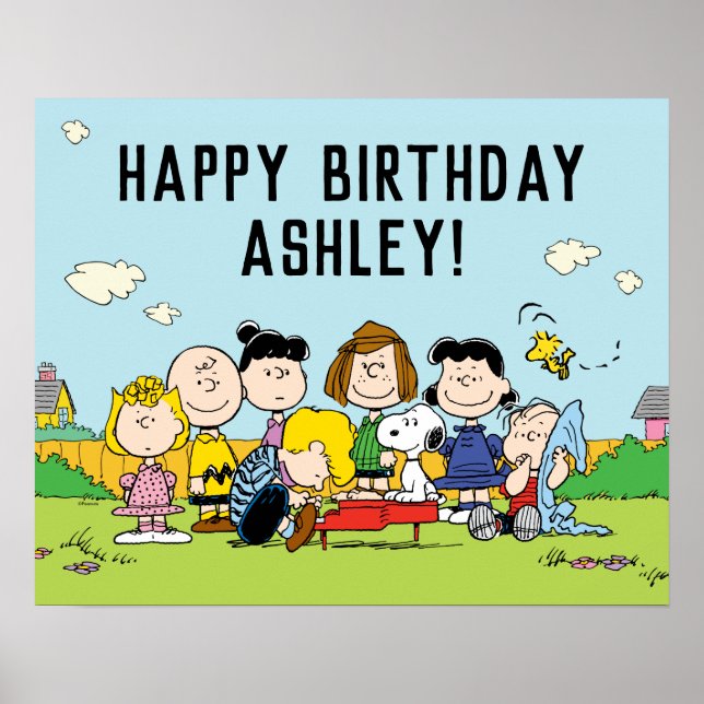 Póster Maní | Cumpleaños de Charlie Brown y Gang (Frente)