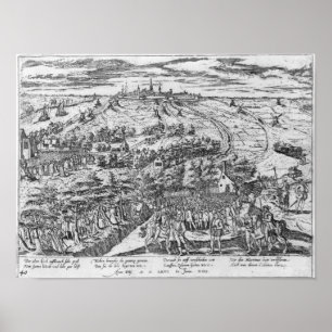 Póster Manifestantes reunidos al aire libre alrededor de 