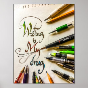 Póster Manifiesto de escritor loco con lapiceros y lápice