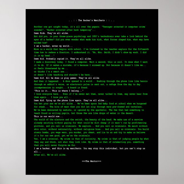 Póster Manifiesto del hacker (Frente)