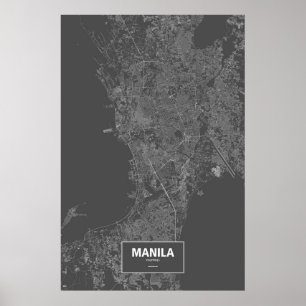 Póster Manila, Filipinas (blanco sobre negro)