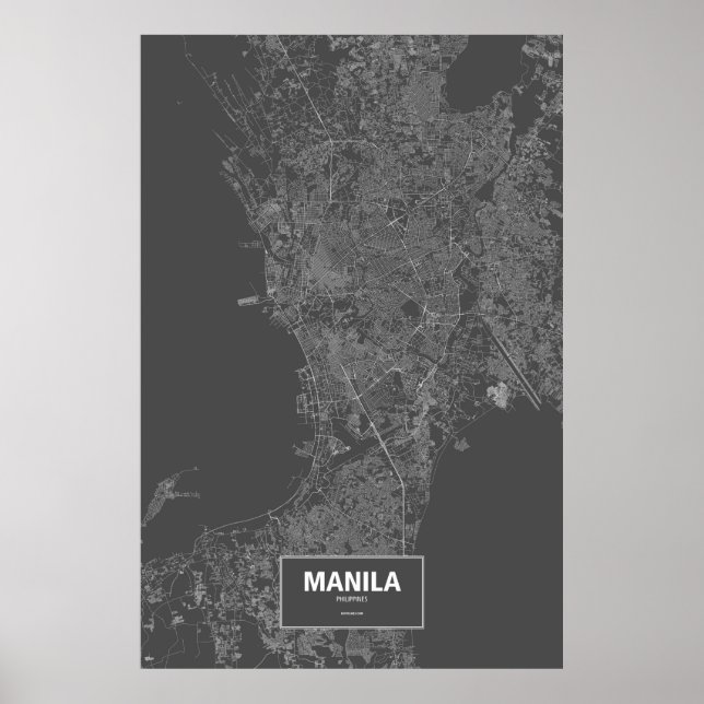 Póster Manila, Filipinas (blanco sobre negro) (Frente)